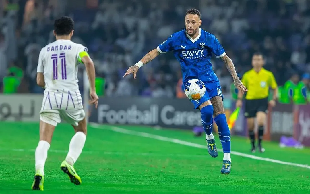 Neymar durante seu retorno ao gramados do Al-Hilal durante partida que o Al Ain por 5 a 4, em jogo pela terceira rodada da Liga dos Campeões da AFC – Reprodução/Instagram/@alhilal