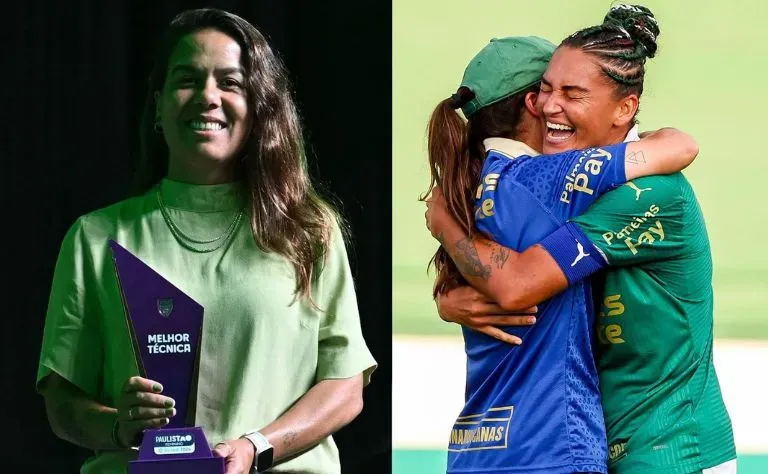 Camilla Orlando, treinadora do Palmeiras comemora premiação e título pelo Campeonato Paulista Feminino Foto: Rodrigo Corsi e Rebeca Reis/Ag. Paulistão ; Fabio Menotti/Palmeiras