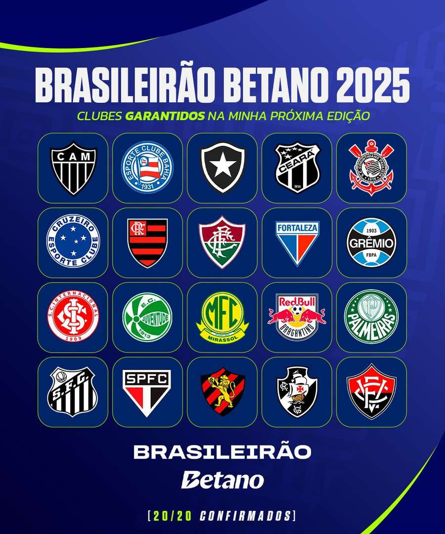As 20 equipes do Brasileirão em 2025 As 20 equipes do Brasileirão em 2025