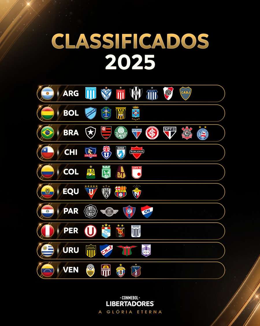 Os classificados da Libertadores 2025 Os classificados da Libertadores 2025