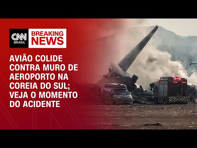 Avião colide contra muro de aeroporto na Coreia do Sul; veja o momento do acidente | AGORA CNN